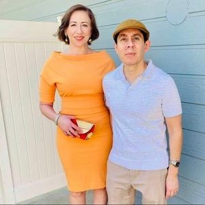 Fitted, cantaloupe-colored dress by NY&Co, Sz Small, worn once, exc cond